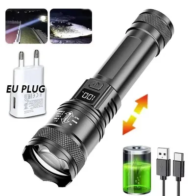 Zdjęcie produktu dla Latarka, ładowana przez USB, regulowana ostrość, z wtyczką zgodną z normami UE