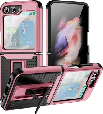 Image de Etui pour Samsung Galaxy Z Flip 5, étui antichoc hybride PC dur et TPU souple Rose Noir