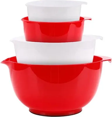Immagine prodotto di Set di ciotole da cucina Famanu, 4 pezzi - Rosso e bianco, impilabili e antiscivolo