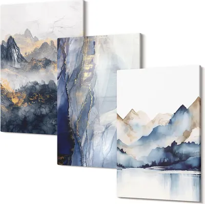 Produktbild von Leinwandbilder – Wandbilder – Leinwandbild – Canvas Bild – Polycanvas – Kunstdruck –  – Modern – Aufhängefertig – Mehrteilig – 3-Teilig – 20x30 Cm Pro Bild - Berglandschaften in Blau- und Grautönen