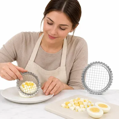 Produktbild von 2er Set Eierschneider mit 5 mm und 8 mm Schneidescheiben, Eierteiler für Eier, Tomaten, Kartoffeln und Obst, praktischer Salatschneider für die Küche