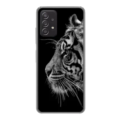 Produktbild von MuchoWow® Handyhülle Schutzhülle Hülle für Samsung Galaxy A53 5G Tiger auf schwarzem Hintergrund in schwarz und weiß Silikon Softcase Handy Hülle - Schutzabdeckung