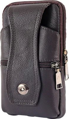 Produktbild von Männer Outdoor Kunstleder Gürtel Gürteltasche Handy Kartenhalter Hülle Tasche Deep Coffee