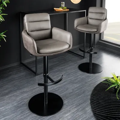 Produktbild von riess-ambiente Drehbarer Design Barhocker BIG GEORGE taupe Echtleder Microfaser höhenverstellbar mit Armlehnen Barstuhl Tresenstuhl Tresenhocker