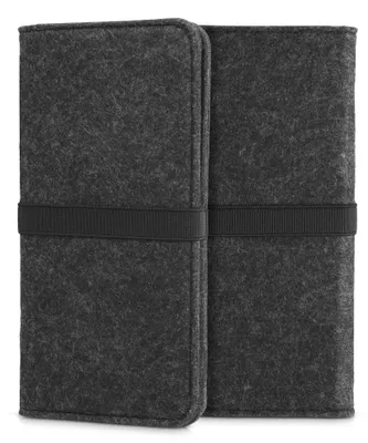 Produktbild von kwmobile Filz Tasche für Smartphones - mit Gummiband - Handy Filztasche Schutztasche in Dunkelgrau Schwarz - 17,2 x 8 cm Innenmaße