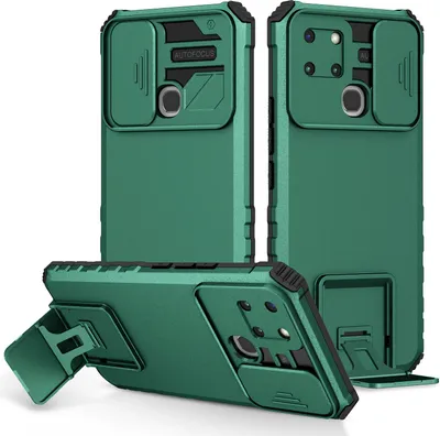 Image de Étui pour Infinix Smart 6 étui de protection militaire double couche avec support et protection coulissante de l'appareil photo vert
