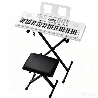 Produktbild von LEADZM 61-Tasten Digital Keyboard Set mit Ständer, Klavierhocker, Notenständer, Kopfhörer E- Klavier mit LCD-Display, Lichtern, MIDI, USB，Weiß