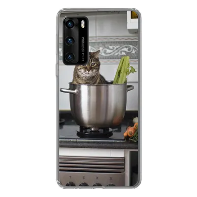 Produktbild von MuchoWow® Handyhülle Schutzhülle Hülle für Huawei P40 Katze - Pfanne - Küche Silikon Softcase Handy Hülle - Handytasche