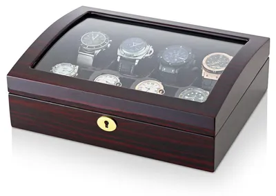 Zdjęcie produktu dla Eleganckie pudełko na zegarki, mieszczące 8 sztuk – wykończenie w stylu "piano", aksamitowa podszewka w kolorze czarnym