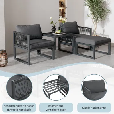 Produktbild von MODFU Gartenlounge Set 2 Sofas, 2 Fußhocker, verschiedene Kombinationen, verstellbar, Aluminium, Dunkelgrau