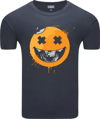 Produktbild von Diarbo Herren T-Shirt mit Düsterem Druck Lächelnder Totenkopf-Emoji Dunkelgrau Gr.XXL