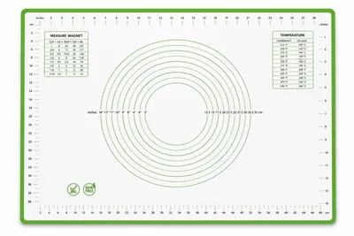 Produktbild von Metranos® Silikon Backmatte mit Glasfaserbeschichtung 70 x 50 cm, Antihaft-Backunterlage, rutschfest, Teigmatte mit Maßskala in cm und Inch