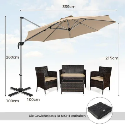 Produktbild von Ø 330 cm Sonnenschirm mit Kurbel & UPF 50+ & 360° Drehbarer Ampelschirm Gartenschirm Beige