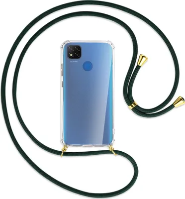 Produktbild von Handykette Backcover-Schutzhülle mit Band (Metall goldfarben) für Xiaomi Redmi 9C - dunkelgrün