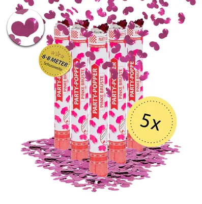 Produktbild von Party Popper 40cm Pinke Brüste 5er Set JGA Konfetti Frauenabend Dekoration Party