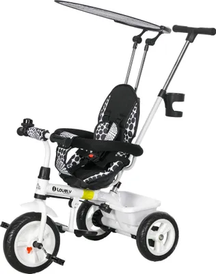 Produktbild von 6-in-1 Kinderdreirad mit Schiebestange, Dach, Gurt, Ablagekorb, für 1-5 Jahre, Weiß