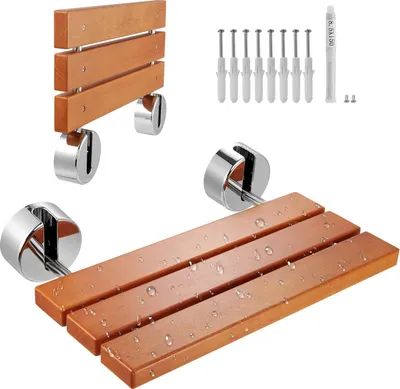 Zdjęcie produktu dla Siedzisko prysznicowe składane teak ścienne 200 kg wytrzymałe bezpieczne