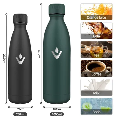 Productafbeelding van Motswedi thermosfles 750 ml, dubbelwandig, vacuüm geïsoleerd, roestvrijstalen drinkfles, geïsoleerde waterfles, roestvrijstalen drinkfles, lekvrije fles voor