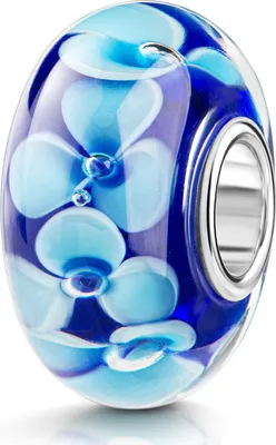 Produktbild von MATERIA by Matthias Wagner Blumen Glas Bead blau Glasperle Anhänger Blüten hellblau für Armband mit Silber Hülse 169
