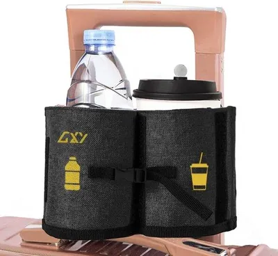 Produktbild von Reisebecherhalter, Gastbecherhalter, für zwei Kaffeetassen, passend für alle Koffergriffe, Reisezubehör, schwarz