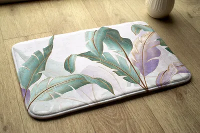 Produktbild von Badteppich Saugfähige - Badezimmer Teppich - Rutschfester Badvorleger Badematte - 90x60 cm - Blätter