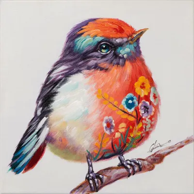 Produktbild von ArtUniverse Leinwandbild Süsser Bunter Vogel I 40 x 40 cm