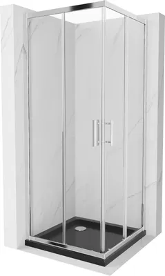 Zdjęcie produktu dla Mexen Rio kabina prysznicowa kwadratowa 70 x 70 cm, transparent, chrom + brodzik Flat, czarny - 860-070-070-01-00-4070