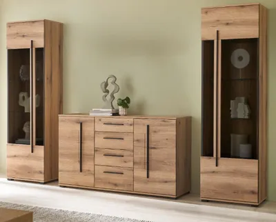 Produktbild von Wohnwand "Design-D" in Evoke Eiche Wohnkombination Set 3-teilig 290 cm, mit Soft-Close