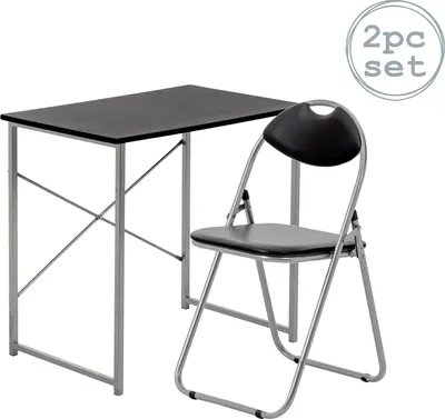 Produktbild von Harbour Housewares 2 Stück Computer-Schreibtisch und Stuhl Set - Kleiner Home Office Workstation für PC Laptop-Studie - Holz Top - Schwarz / Schwarz