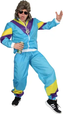 Produktbild von 80er Jahre Trainingsanzug für Herren - blau lila gelb, Größe:XXXL