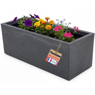 Produktbild von BigDean Pflanzkübel Vulkano, 72L Kübel rechteckig, Blumenkasten mit Wasserspeicher, Balkon Terrasse, Blumenkübel (Anthrazit)