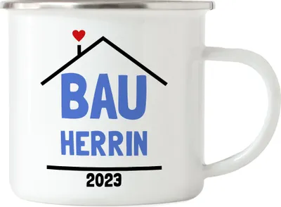 Produktbild von Bauherrin 2023 Emaille Tasse Hausbau Richtfest Häuslebauer Geschenk Einzug Eigenheim Spruch Lustig