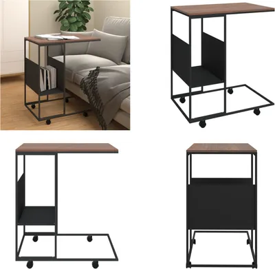 Image de vidaXL Table d'appoint avec roulettes Noir 55x36x63,5 cm Bois composite - Table d'appoint - Tables d'appoint - Table basse - Table de salon