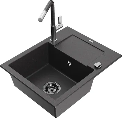 Produktbild von Mexen Enzo 1 Becken-Granitspüle mit Abtropffläche und Mischbatterie Flora, Schwarz gesprenkelt - 6506-76-670401-08-B