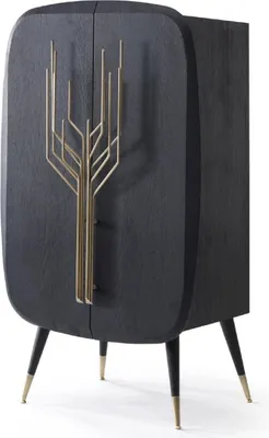 Image de Casa Padrino Armoire de bar de luxe Noir / Laiton antique 88 x 55 x H. 152 cm - Armoire à vin en bois massif avec 2 portes - Meubles de salon - Meubles de bar - Meubles d'hôtel - Collection de luxe