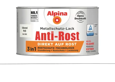 Produktbild von Alpina Metallschutzlack Anti-Rost Weiß 300 ml glänzend
