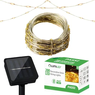 Produktbild von LUMILED Solar Lichterkette Draht 20M LED mini Licht Kupferdraht 200 LEDs mit Fernbedienung IP44 Warmweiß Solarlichterkette Dimmbar Kupfer Garten