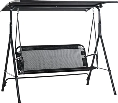 Produktbild von Outsunny 2-Sitzer Hollywoodschaukel mit Sonnendach Patio Terrasse Schwarz
