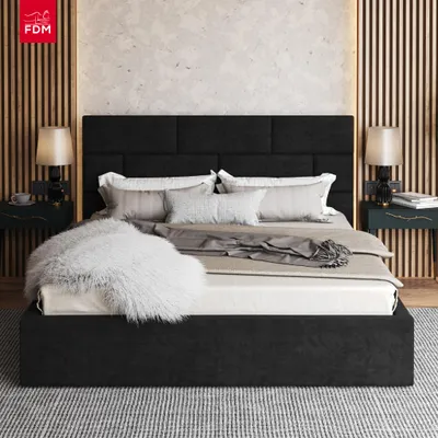 Produktbild von FDM Bett ALA Trinity 140x200 cm Polsterbett mit Lattenrost aus Metall Bettkasten Stauraumbett Samt schwarz