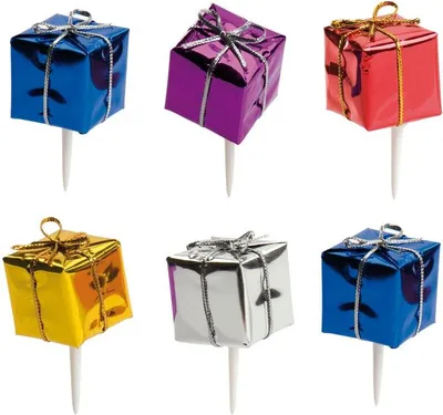Produktbild von 6 Weihnachts Geschenke Kuchen Picker im Set 7cm