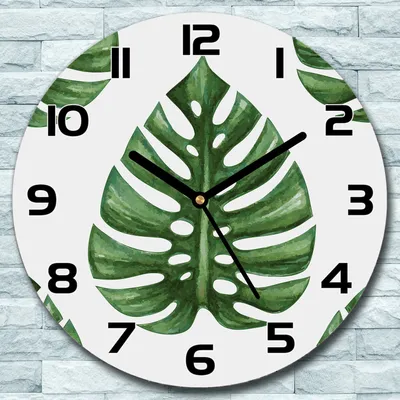 Produktbild von Wanduhr aus Glas Rund fi 30 Fensterblätter Grün Quarz Deko Wohnzimmer Büro