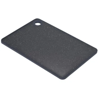 A dark gray speckled cutting board with a hole in one corner, shown from a slightly elevated angle on a white background.