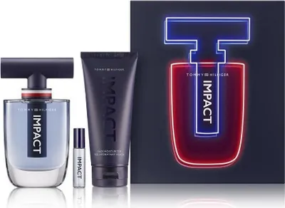 Produktbild von Tommy Hilfiger Impact Set Eau de Toilette, 100 ml + Eau de Toilette Miniatur 4 ml x2 + Duschgel, 100 ml