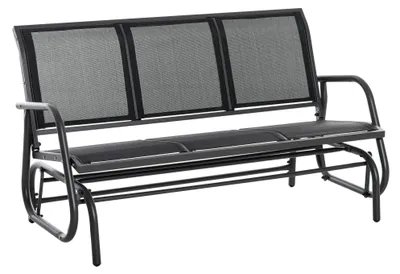 Immagine prodotto di Sedia a dondolo da giardino per 3 persone, con meccanismo a dondolo, in metallo, portata massima 300 kg, dimensioni 147x70x85 cm (nera)