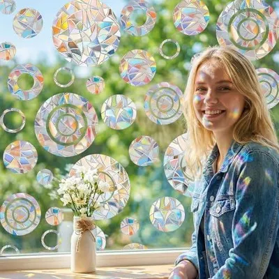 Produktbild von 45 Stück Suncatcher Sticker für Fenster, runde Antikollisionsaufkleber für Glas