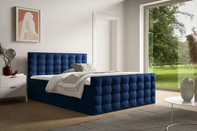 Obrázok produktu pre Čalúnená posteľ 140x200 ELPIDA - tmavo modrá + topper ZDARMA