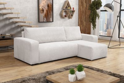 VENASI LUNA Universell Ecksofa mit Schlaffunktion und Bettkasten Cord Beige Schlafsofa Eckcouch Sofa