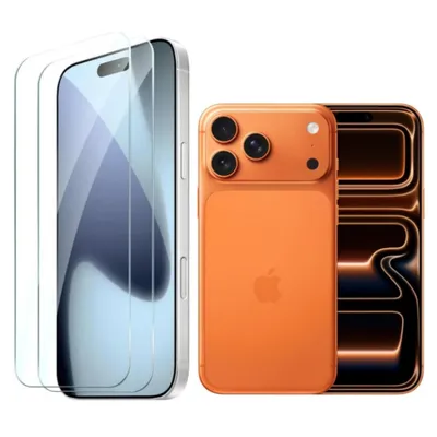 A collage of an orange smartphone and screen protectors.