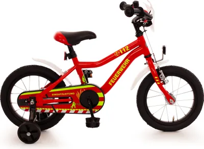 Produktbild von Kinderfahrrad 14 Zoll FEUERWEHR rot weiß gelb Stützräder