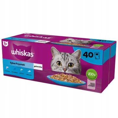 Zdjęcie produktu dla WHISKAS Rybne przysmaki w galaretce - mokra karma dla kota - 40 x 85 g